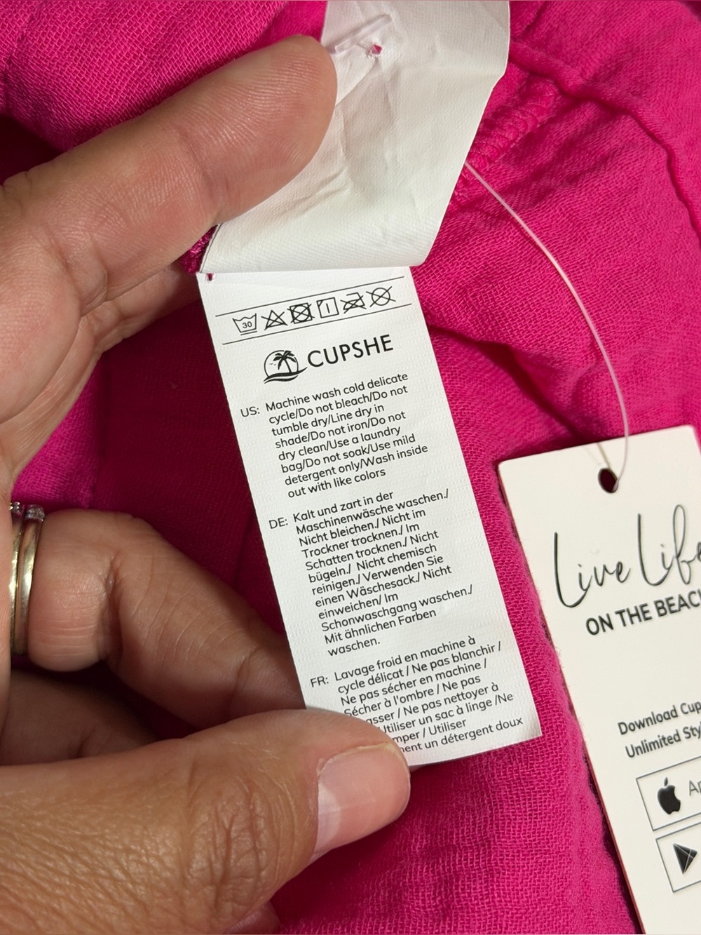 Cupshe Hot Pink V-Neck Short Sleeve Romper with Drawstring Waist - Picture 5 of 7